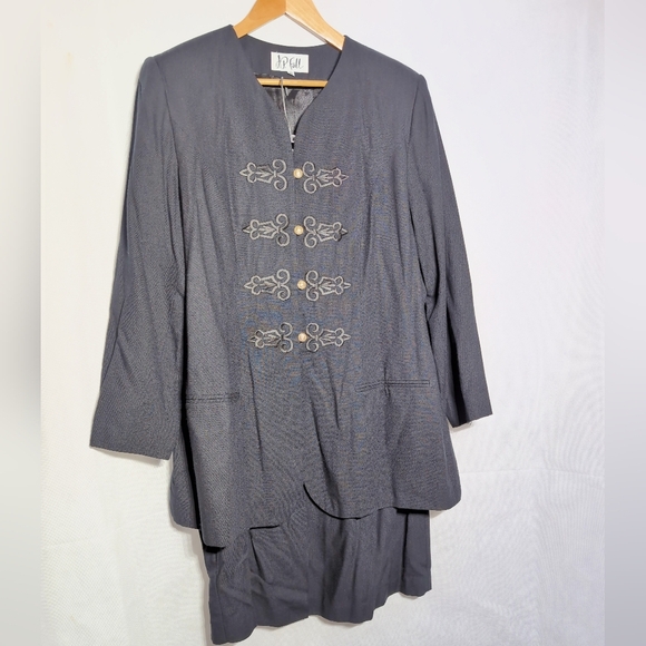 Vintage J.P. Fall 18 Black Military Style Jacket Skirt Suit Elaborate Closure - Picture 11 of 11